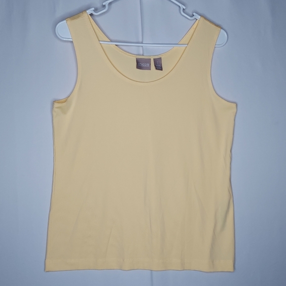 Chicos Tank Top Women Medium 1 Nylon Yellow Stretch Knit Scoop Neck Pullon NWOT - Picture 1 of 6